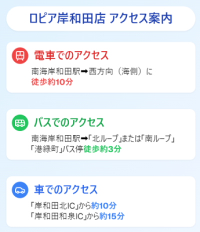 ロピア岸和田店のアクセス